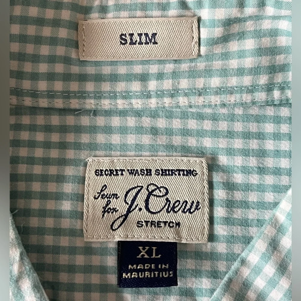 J. Crew Secret Wash Organic Cotton Poplin Button Down Shirt For Men Gingham XL